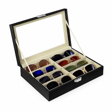 UnionPlus Sunglasses Organizer 48 Slots Eyewear Storage Box with Clear Lid Glasses Case Collector for Sunglasses Eyeglasses Accessories Black
