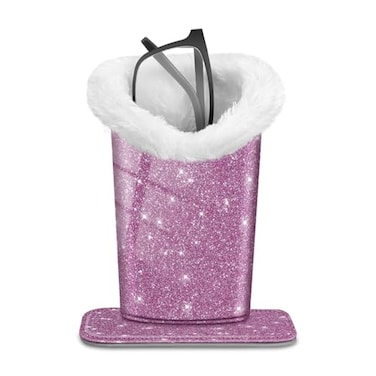 FINTIE Plush Lined Eyeglasses Holder Glasses Stand Case Antiscratch Glasses Storage Organizer for Desk Nightstand Office Glittering Purple