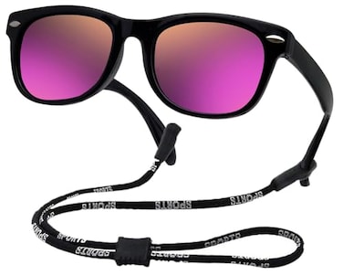 COOLSOME Kids Flexible Polarized Sunglasses for Boys Girls Age 310 with Straps Pink Lens Black Frame