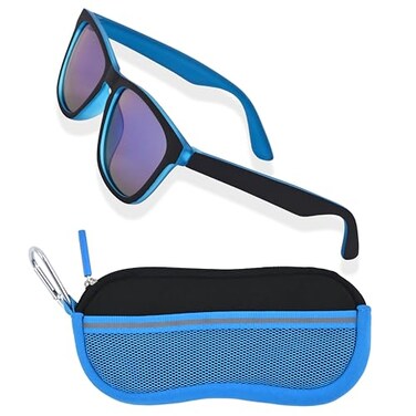 Eye Squared Boys Sunglasses for Kids and Toddlers with Matching Zipper Case Soft Black Blue