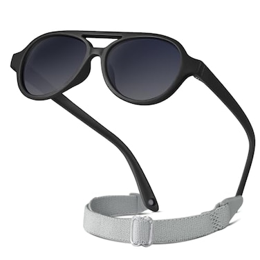RIVBOS Baby Aviator Wrap Polarized UV400 Sunglasses Soft Frame with Secure Strap for ToddlerInfant and Newborn 018 Months BlackGrey Lens RBK068