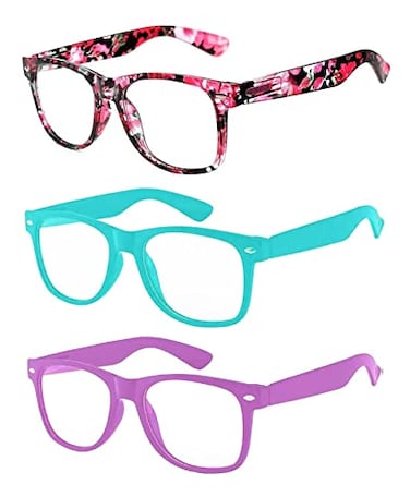 OWL 3 Pairs Kids Clear Lens Sunglasses Flower Red Turquoise Purple