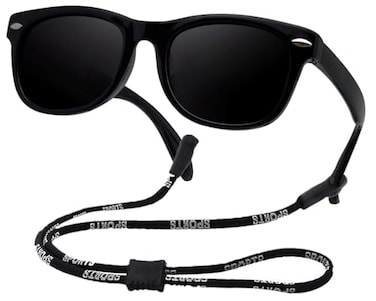 COOLSOME Kids Flexible Polarized Sunglasses for Boys Girls Age 310 with Straps Black