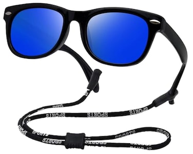 COOLSOME Kids Flexible Polarized Sunglasses for Boys Girls Age 310 with Straps Mirror Lens Black Frame
