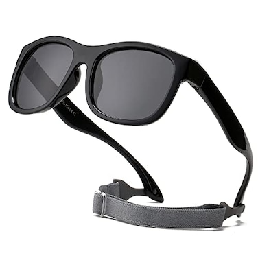 HJSTES Polarized Baby Sunglasses for Toddler Boys Girls TPEE Flexible Frame with Strap for Infant Age 03Square Black