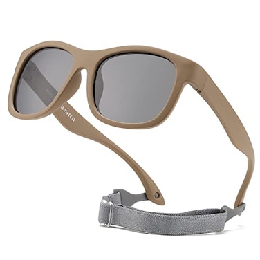 HJSTES Polarized Baby Sunglasses for Toddler Boys Girls TPEE Flexible Frame with Strap for Infant Age 03Square Brown