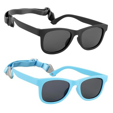 HXS 2Pack Polarized Toddler Sunglasses with Strap for 1824 MonthsBlack Sky Blue