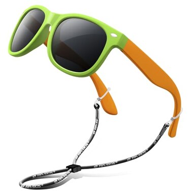 RIVBOS Kids Sunglasses Polarized UV Protection Flexible Rubber Glasses Shades with Strap for Boys Girls Green