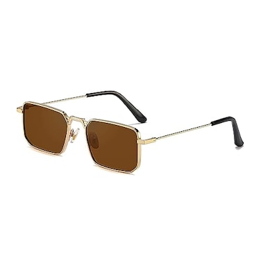 Fayoh Naomi Rectangular Sunglasses Classic Retro Metal Frame Small Size UV400 UV Protection For Men And Women GoldBrown