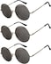 OWL 3 Pairs Round Retro Vintage Silver Mirror Lens Sunglasses Silver Metal Frame