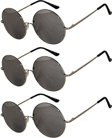 OWL 3 Pairs Round Retro Vintage Silver Mirror Lens Sunglasses Silver Metal Frame