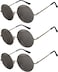 OWL 3 Pairs Round Retro Vintage Silver Mirror Lens Sunglasses Silver Metal Frame