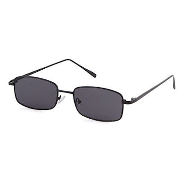 ADE WU Rectangle sunglasses for Women Men Vintage 90s Small Narrow Metal Frame Square Sun Glasses Unisex Black Frame Grey Lens