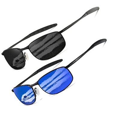 AEVOGUE Polarized Sunglasses For Men Rectangle Metal Frame Retro Sun Glasses AE0395 BlackBlack Frame Mirror Blue Lens 59