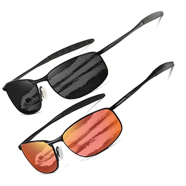 AEVOGUE Polarized Sunglasses For Men Rectangle Metal Frame Retro Sun Glasses AE0395 BlackBlack Frame Mirror Red Lens 59