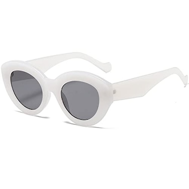 AIEYEZO Oversized Cat Eye Sunglasses for Women Cute Oval Thick Frame Cateye Sun Glasses Chic Retro Style Shades Candy White