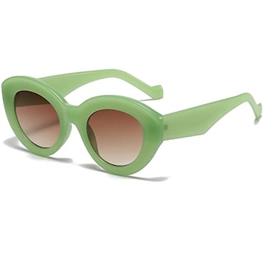 AIEYEZO Oversized Cat Eye Sunglasses for Women Cute Oval Thick Frame Cateye Sun Glasses Chic Retro Style Shades Green
