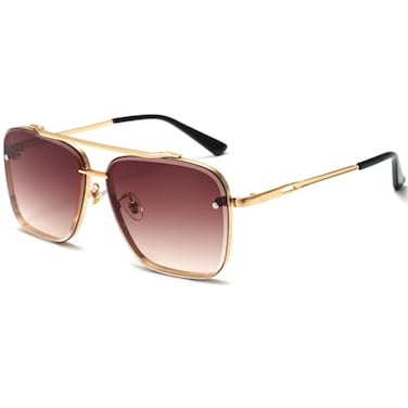 AIEYEZO Oversized Square Sunglasses for Men Women Fashion Metal Frame Square Aviator Gradient Shades GoldBrown Gradient