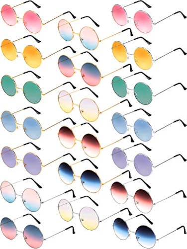 Blulu 20 Pairs Round Hippies Sunglasses John 60s Style Circle Colored Glasses
