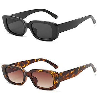BOJOD Rectangle Sunglasses for Women Men Trendy Fashion Chunky Frame y2k 90s Rectangle Sunglasses Shades Blackleopard