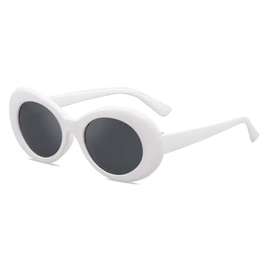 boqopod Retro Oval Sunglasses for Women Men Clout Goggles Trendy Round Kurt Cobain UV400 Glasses SG9750 White