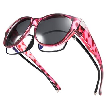 Br'Guras BrGuras Oversized Polarized Fit over Sunglasses Over Glasses for Men and Women Purple leopard Black
