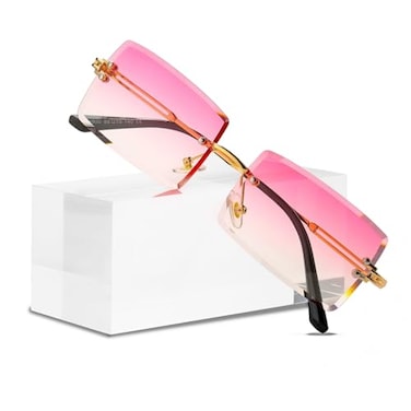 Canoazo pink Rimless Rectangle Sunglasses Women Men Trendy Square Y2K Glasses Retro Frameless Eyewear Gradient LensClear Pink