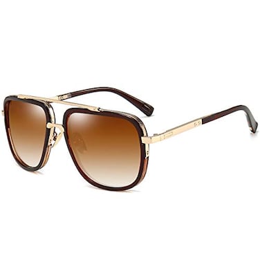 Dollger Oversized Square Aviator Sunglasses for Men Women Retro Aviator Shades Brown Frame Gradient Sunglasses