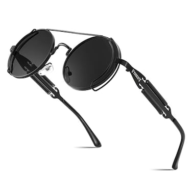 FEISEDY Polarized Aviator Sunglasses for Men Women Retro Steampunk Gothic Round Metal Frame Hippie Glasses B2351