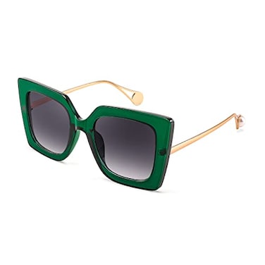 FEISEDY Sunglasses Womens Trendy Oversized Square Shades Pearl Inlay Cat Eye Frame UV400 Protection B2625Clear GreenGradient Grey