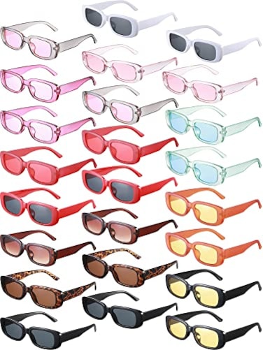 Flutesan 24 Pairs Rectangle y2k Sunglasses Small Square Retro for Women Men Neon Vintage Rectangular Narrow Sun Glasses Y2k Eyewear 12 Styles