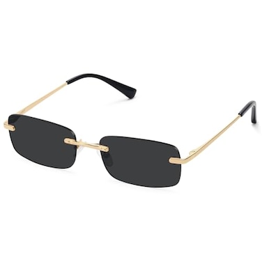 Fozono Retro Frameless Rectangle Sunglasses Womens Trendy Narrow Small Frame Spring Hinge UV Protection FZN905 Gold FrameGray Lens