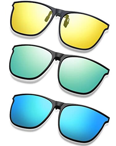 Frienda 3 Pair Oversize Clipon Sunglasses Large TR90 Frame Flip up Driving Glasses for Women MenBlue Green Yellow Green Yellow