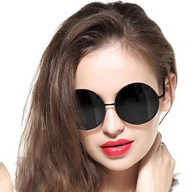 GEELOOK Round Sunglasses for Women Men Oversized Circle Mirrored Hippie Hipster Polarized Sunglasses Metal Frame Black Matte FrameBlack Lens