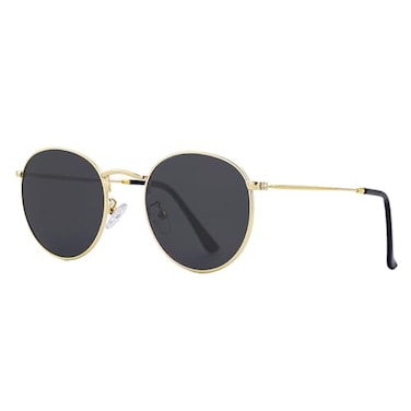 Gleyemor Classic Polarized Round Sunglasses for Women Men Trendy Metal Frame Shades GoldGrey