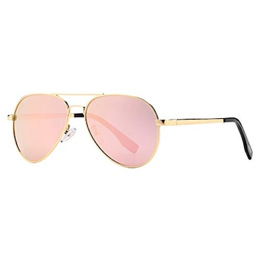 Gleyemor Polarized Aviator Sunglasses for Small Face Women and Men 52MM Small Aviators 100 UV Protection GoldPink Mirror