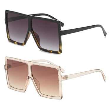 GRFISIA Square Oversized Sunglasses for Women Men Flat Top Fashion Shades