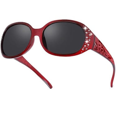 HAOLOTA Polarized Sunglasses for Women Rhinestone Wrap Around Sunglasses with UV400 Protection