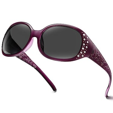 HAOLOTA Polarized Sunglasses for Women Rhinestone Wrap Around Sunglasses with UV400 Protection