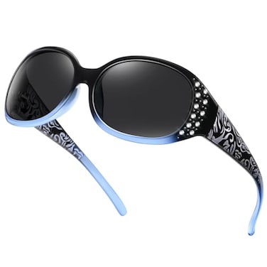 HAOLOTA Polarized Sunglasses for Women Rhinestone Wrap Around Sunglasses with UV400 Protection