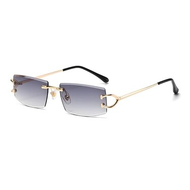 HEPTAGRAM 7 Heptagram Rimless Rectangle Sunglasses for Men Women Small Narrow Square Shades Frameless 70s 90s Eyewear Sun Glasses Gradient Grey