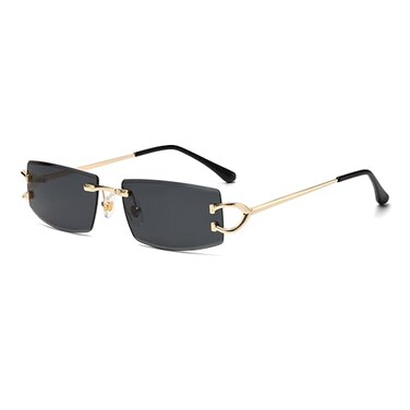 HEPTAGRAM 7 Heptagram Rimless Rectangle Sunglasses for Men Women Small Narrow Square Shades Frameless 70s 90s Eyewear Sun Glasses Grey