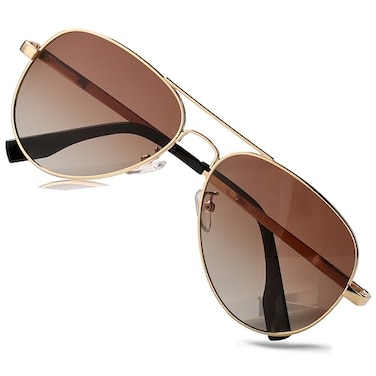 HJSTES Polarized Aviator Sunglasses for Women Men Classic Metal Shades Mirror Lens 100 UV Blocking 58mmGold FrameGradient Brown Lens