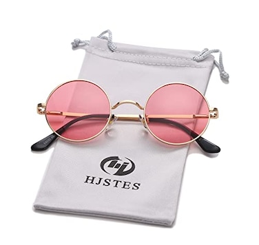 HJSTES Polarized Round Sunglasses Womens Men Retro Hippie Glasses Small Circle SunniesGoldPink