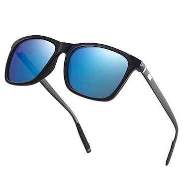 Htms Square Aluminum Magnesium Frame Polarized Sunglasses Vintage Spring Temple Sun Glasses Men Women Retro Driving Eyewear UV400 Ice Blue LensBlack Frame