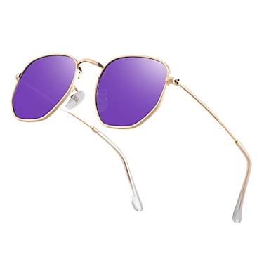 Htms Square Polarized Sunglasses for Men and Women Polygon Mirrored Lens Sun Glasses UV400 ProtectionLeopard FramePurple Lens Mirror