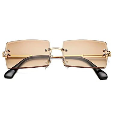 Hycredi Rectangle Sunglasses for MenWomen Small Rimless Square Shade Eyewear Tea
