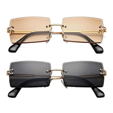 Hycredi Rectangle Sunglasses for MenWomen Small Rimless Square Shade Eyewear Tea Black