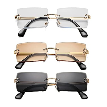 Hycredi Rectangle Sunglasses for MenWomen Small Rimless Square Shade Eyewear Tea White Black