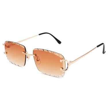 Hycredi Rimless Rectangle Sunglasses for MenWomen Frameless Square Trendy Shade Diamond Cutting Eyewear Brown Medium HY117C